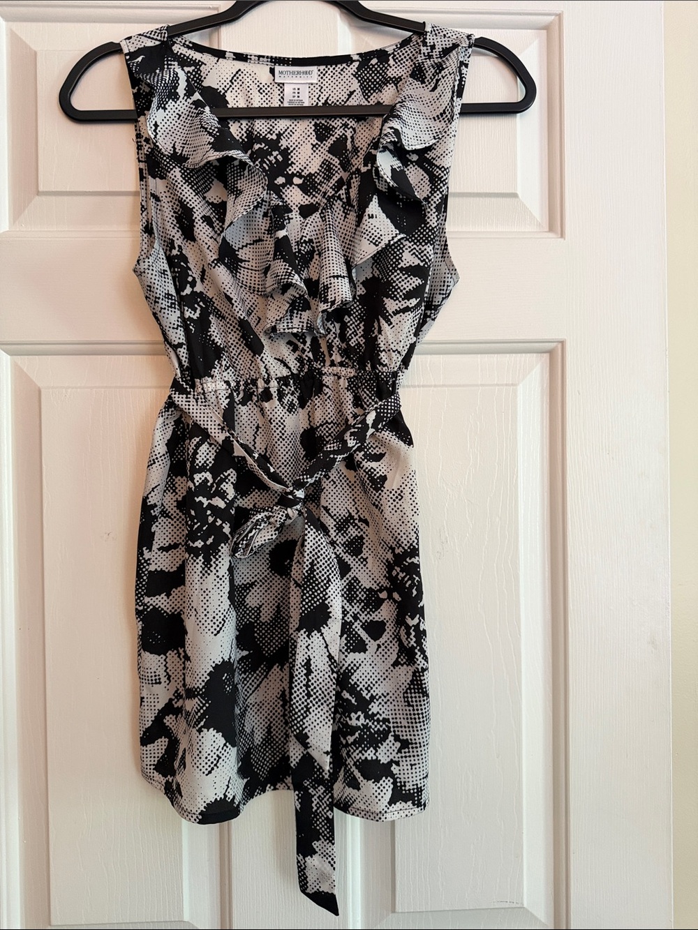 Motherhood Maternity Black & White Ruffle Tie-Waist Mini Top / Tunic